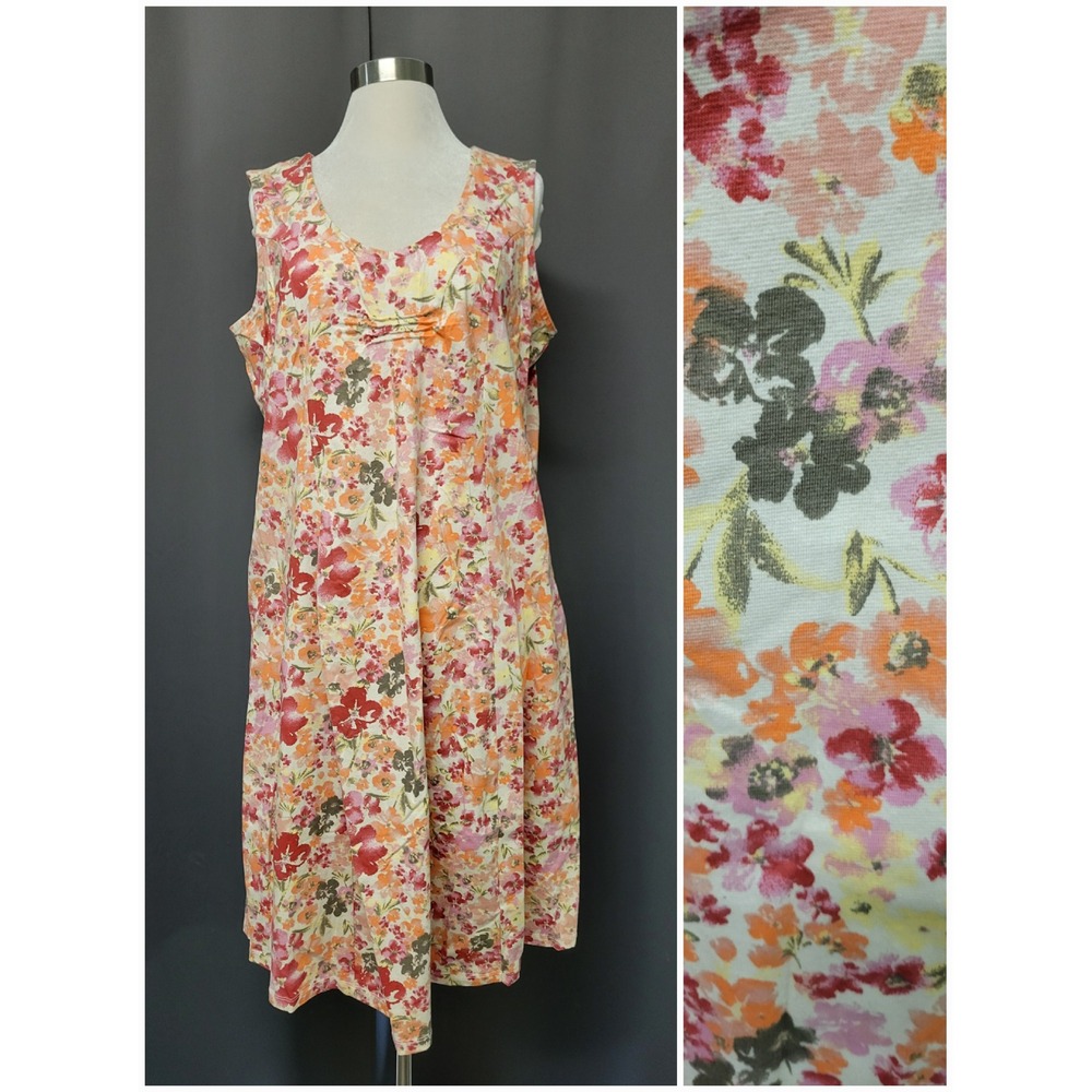 Woman Within Dress Orange Pink‎ Floral Sleeveless Pockets Size M